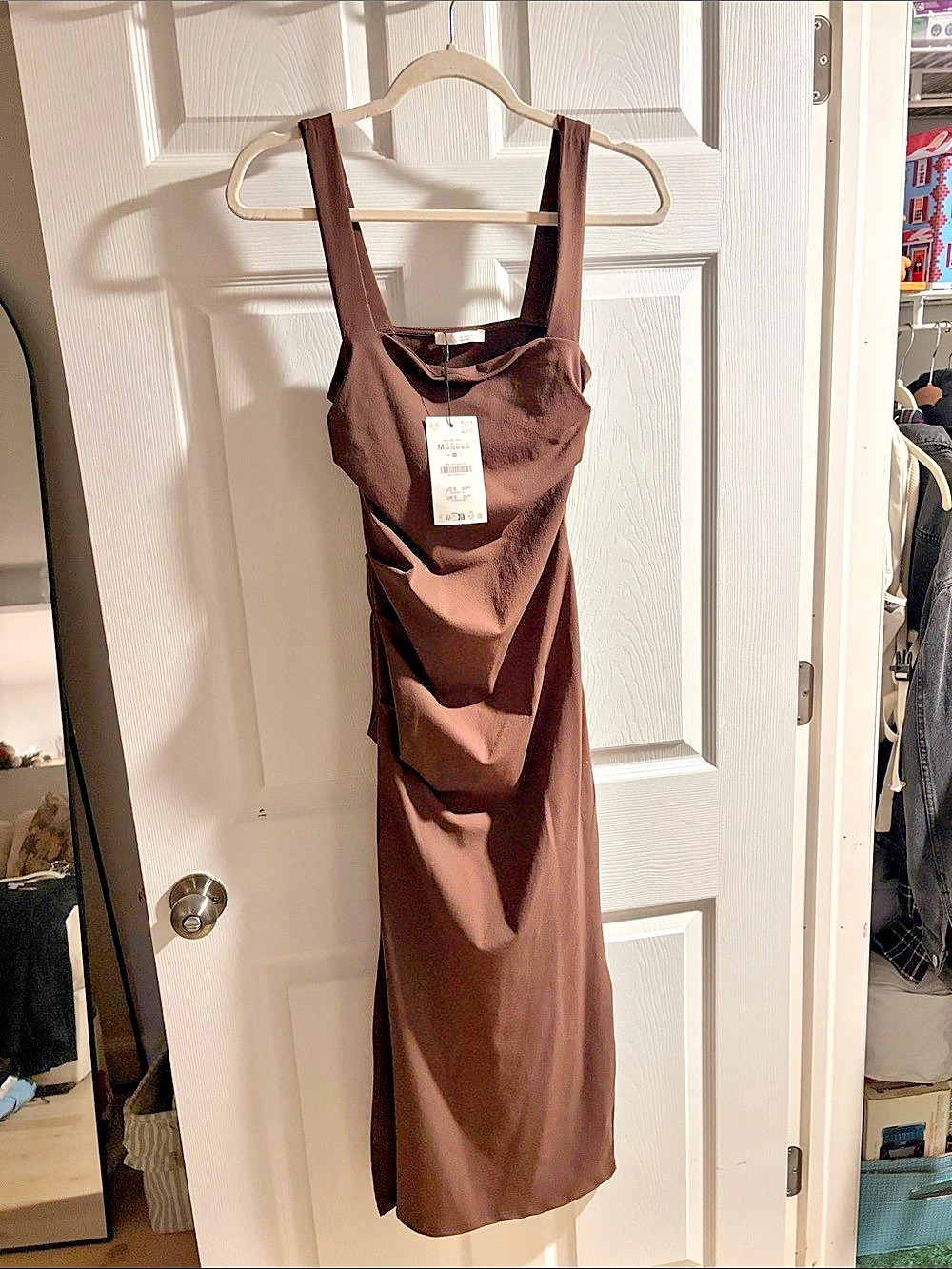 Zara Maxi Dress in Brown Size Medium NWT